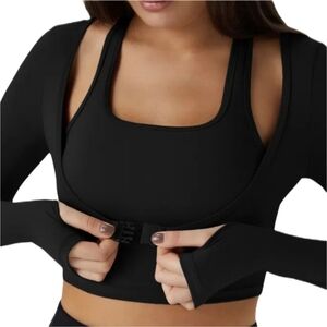 HALARA Black Longsleeve Buckle Front Halter Top